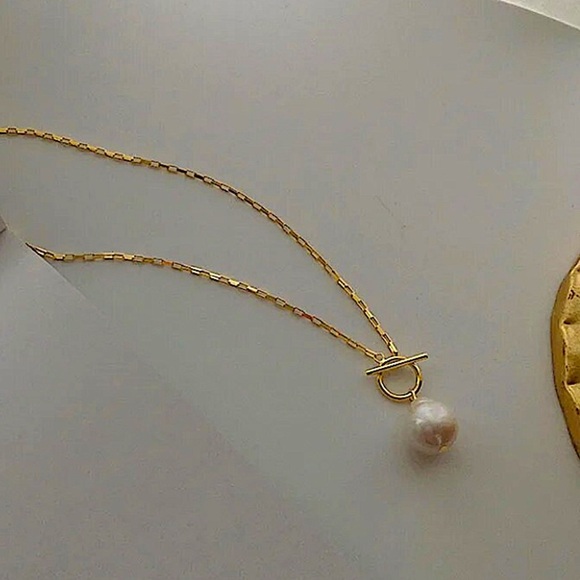 Gold Filled Pearl Drop Necklace, Toggle, 18K Gold Filled, Gift For Mom - Picture 9 of 10